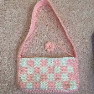 Crochet Shoulder Bag Pink and white⚪️